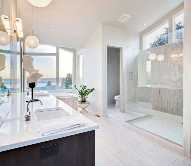 Luxury walk-in shower with glass doors